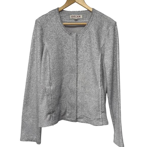 Anthropologie Dolan Short Jacket Size Large Left Coast Gray Metallic Full Zip - Picture 1 of 7